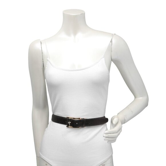 AVANTI Ostrich Embossed Leather Belt Black Silver Gold Buckle Retro Classic - Picture 3 of 12